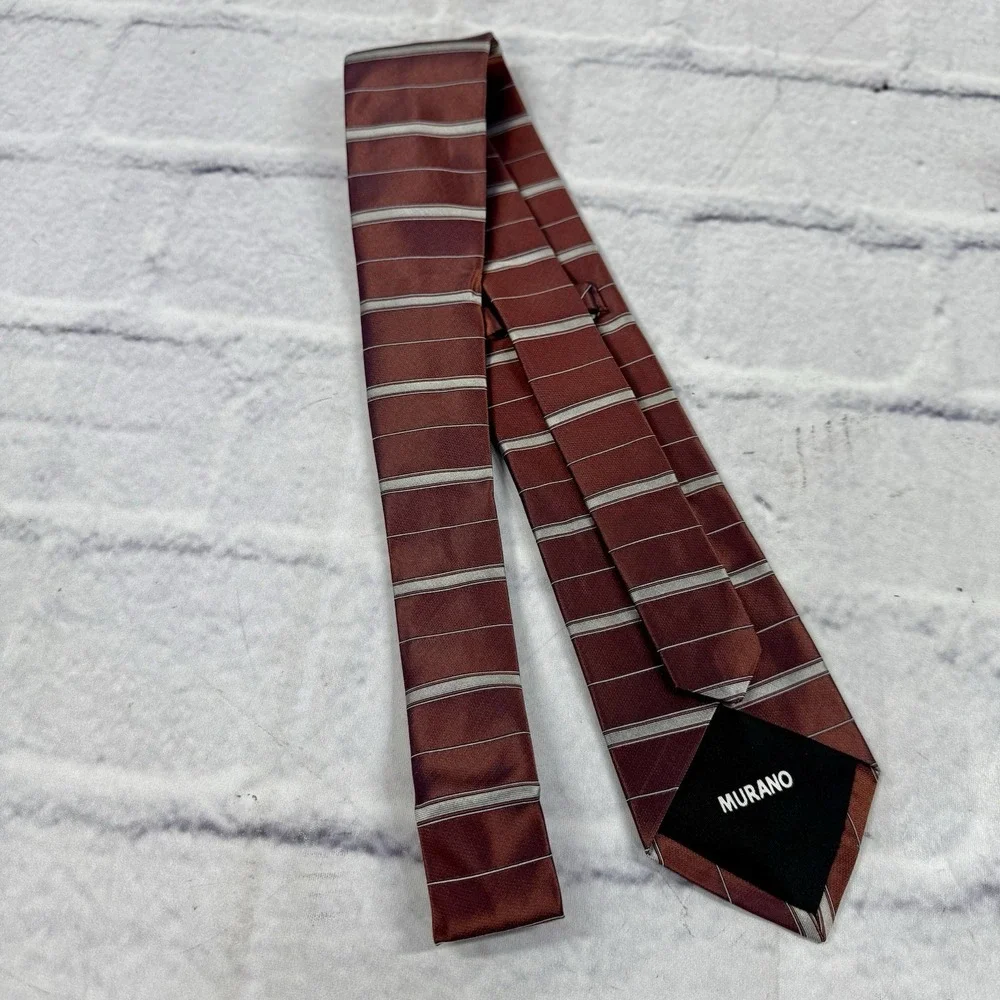 Murano Men's Silk Tie Bronze Striped‎ Made in USA 58